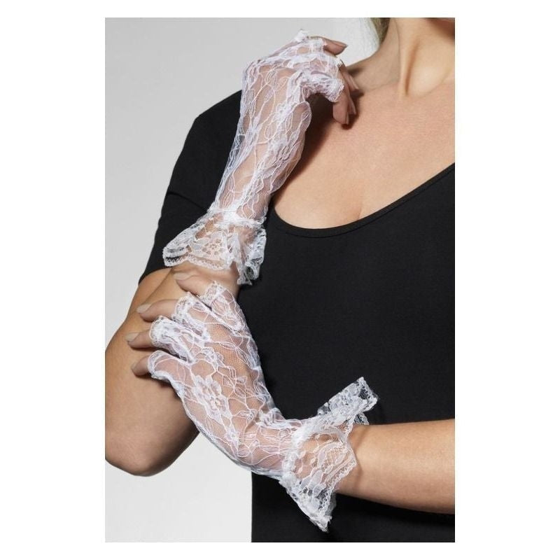 White Fingerless Lace Gloves Elegant Adult Costume Accessory 1