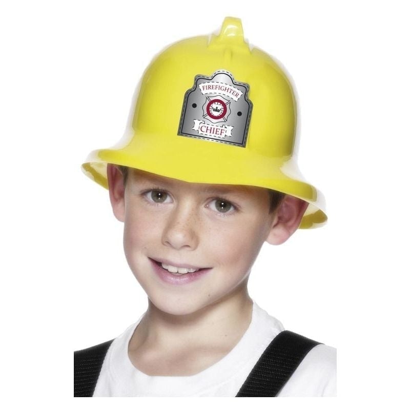 Fire Fighter Hat Kids Yellow with Badge 2