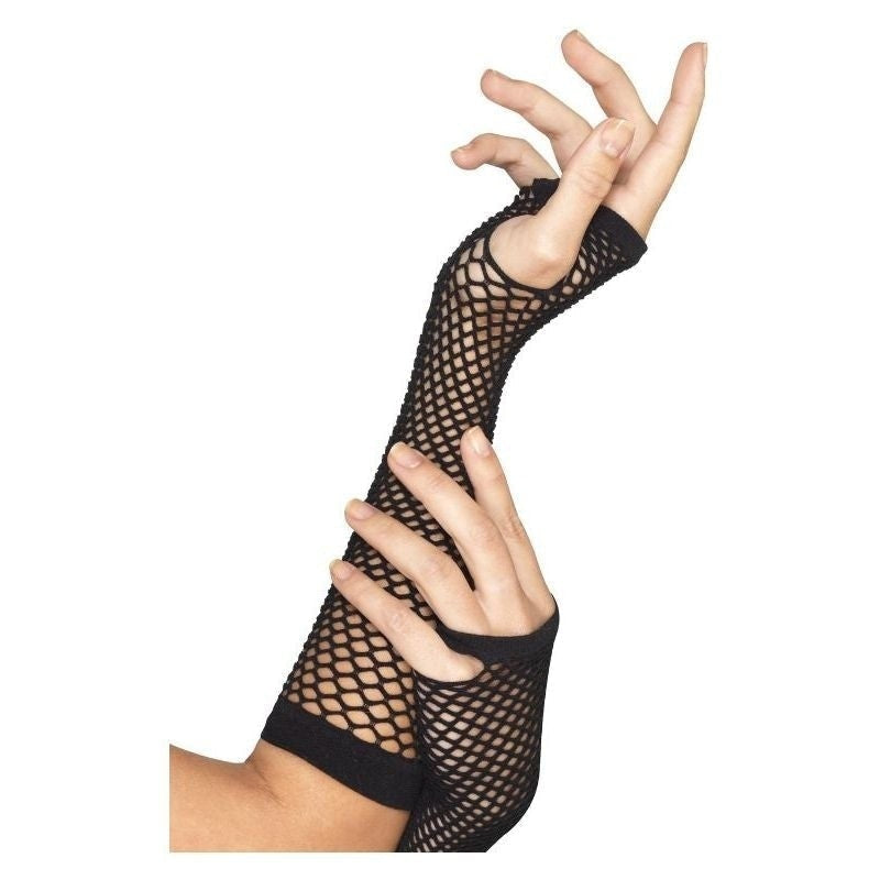 Fishnet Gloves Long Adult Black 80s Burlesque Costume Accessory 1