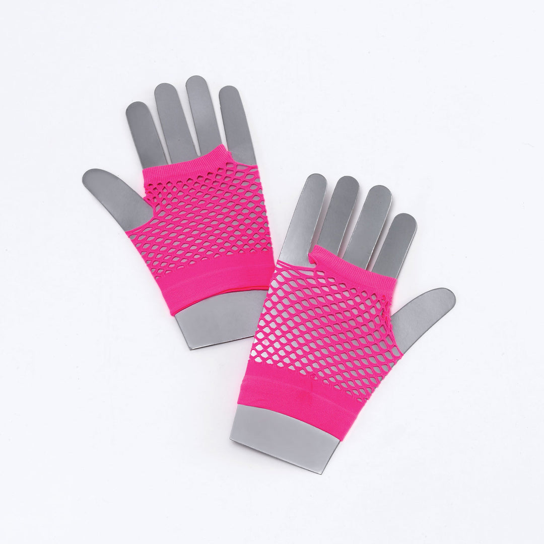 Fishnet Gloves Short Neon Pink 1980s Costume Accessory_1