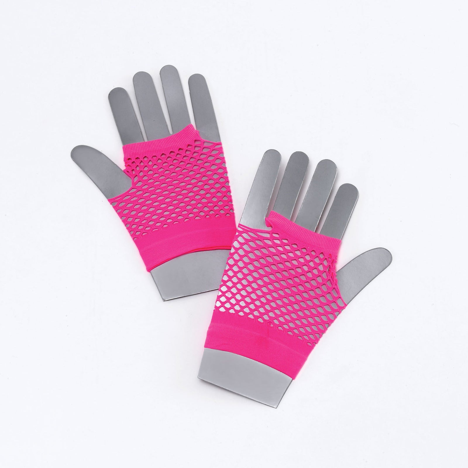 Fishnet Gloves Short Neon Pink 1980s Costume Accessory 1