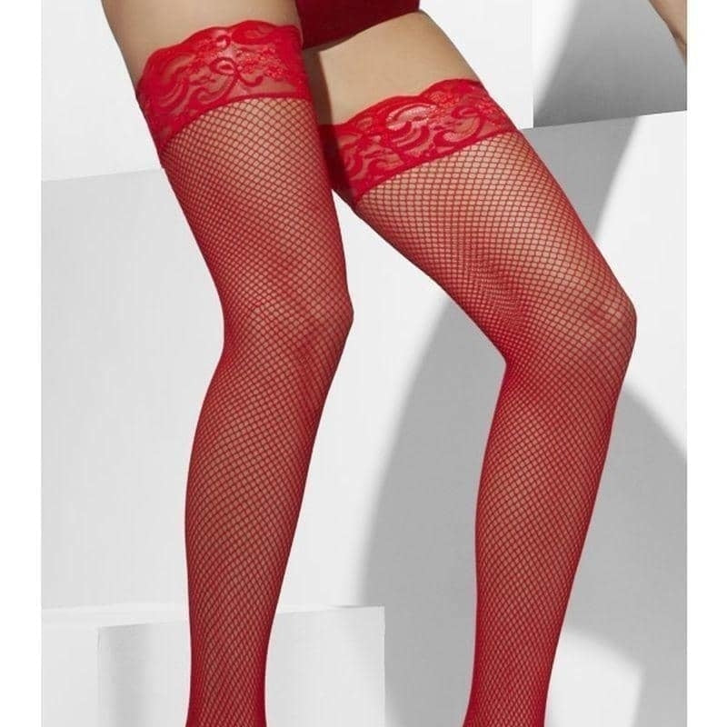 Fishnet Hold Ups Red Lace Tops with Silicone Grip Xmas Costume Accessory 2