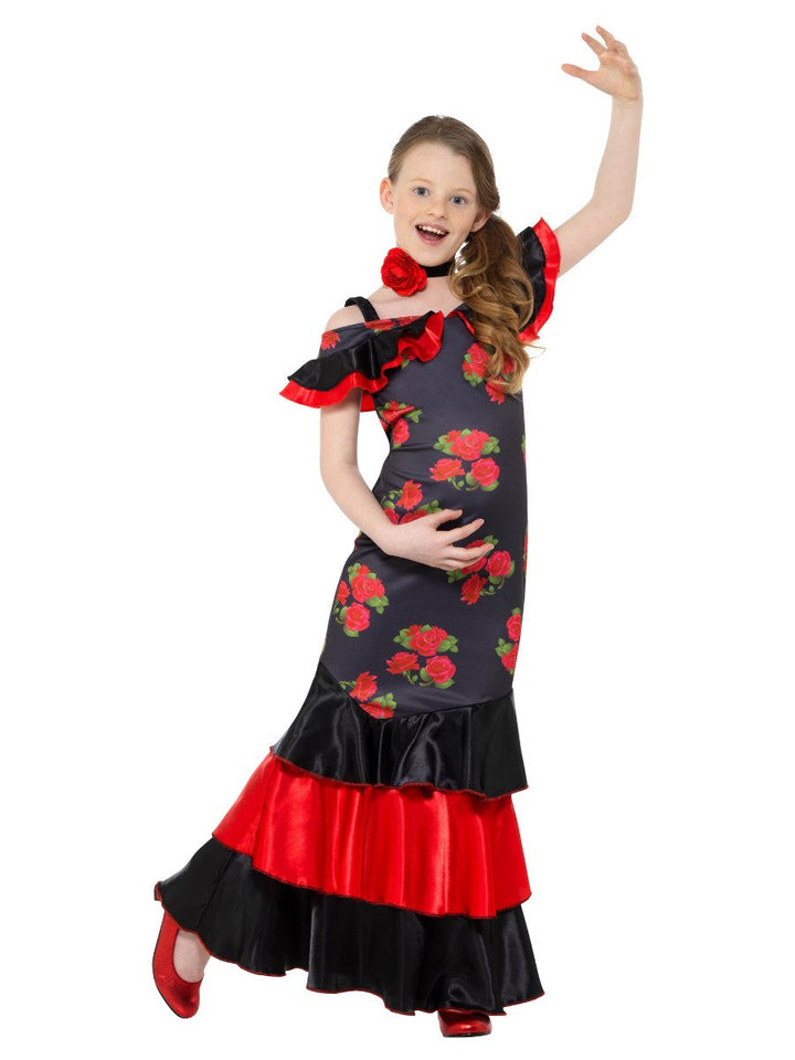 Flamenco Girl Costume Black & Red Child Spanish Dress_4