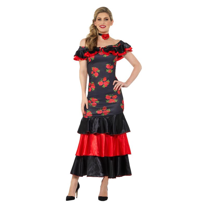 Flamenco Lady Costume Black and Red Dress with Choker 2