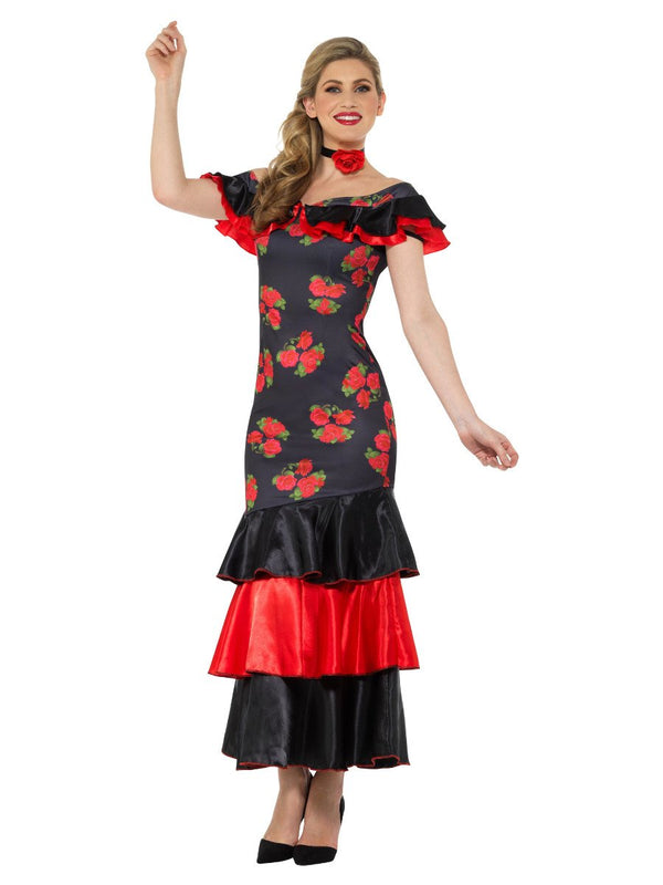 Flamenco Lady Costume Black and Red Dress with Choker 4