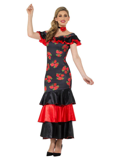Flamenco Lady Costume Black and Red Dress with Choker 4