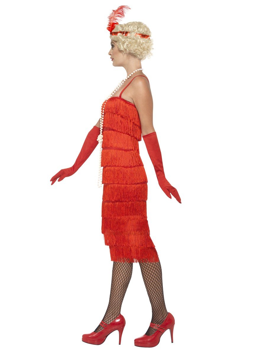 1920s Flapper Costume Adult Long Red Dress Headband Gloves 2