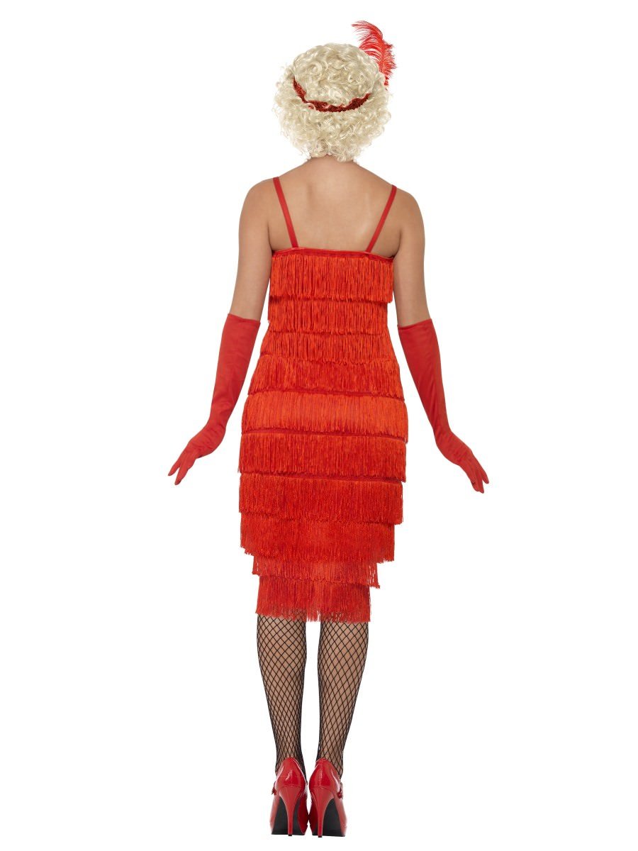 1920s Flapper Costume Adult Long Red Dress Headband Gloves 3