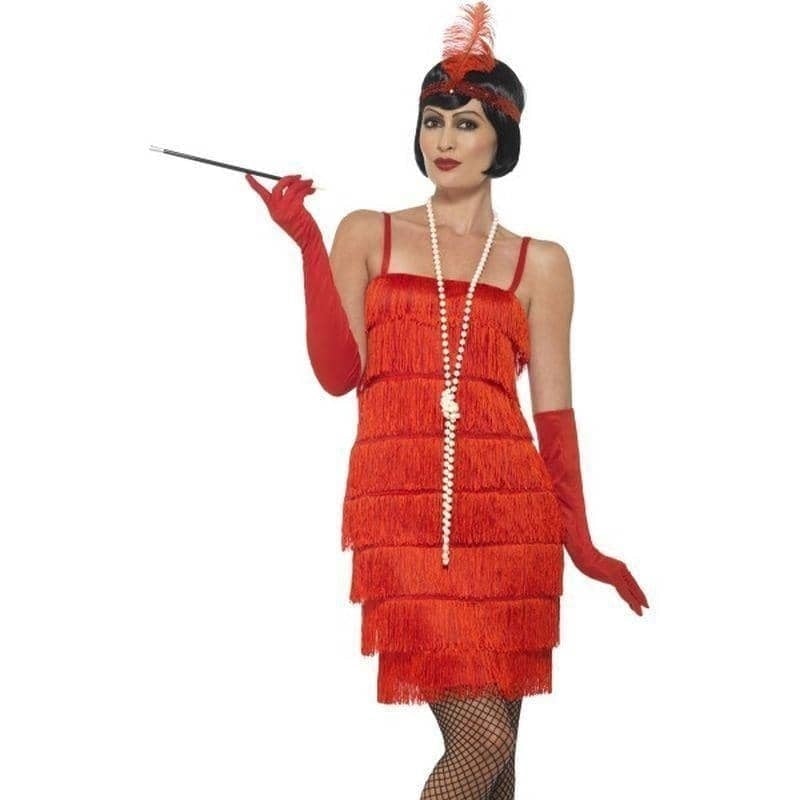20's Flapper Costume Adult Red Short Dress Headband Gloves 1