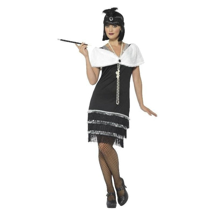 Flapper Costume Black Dress with Fur Stole_2
