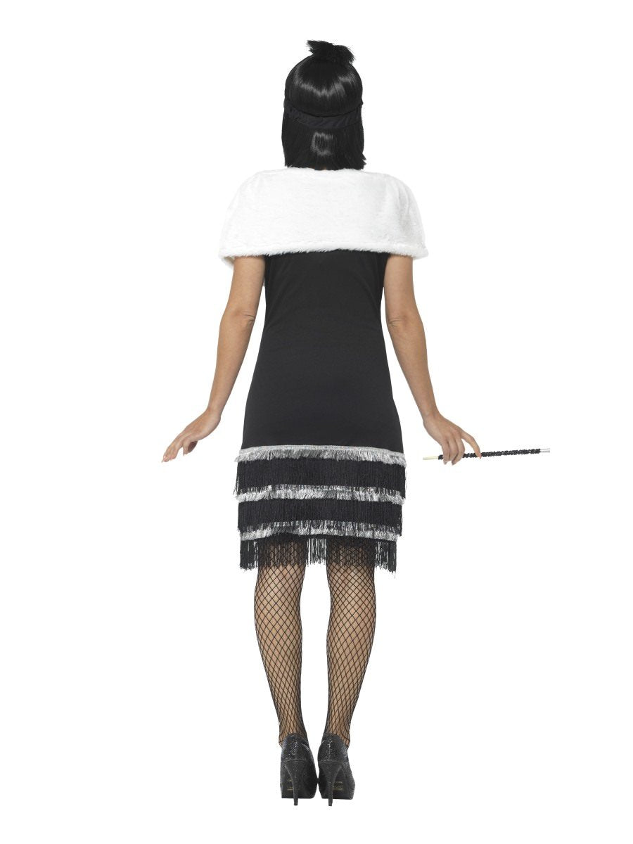 Flapper Costume Ladies Black Dress Headband and White Faux Fur Stole 3