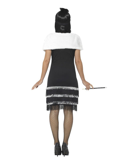 Flapper Costume Ladies Black Dress Headband and White Faux Fur Stole 3