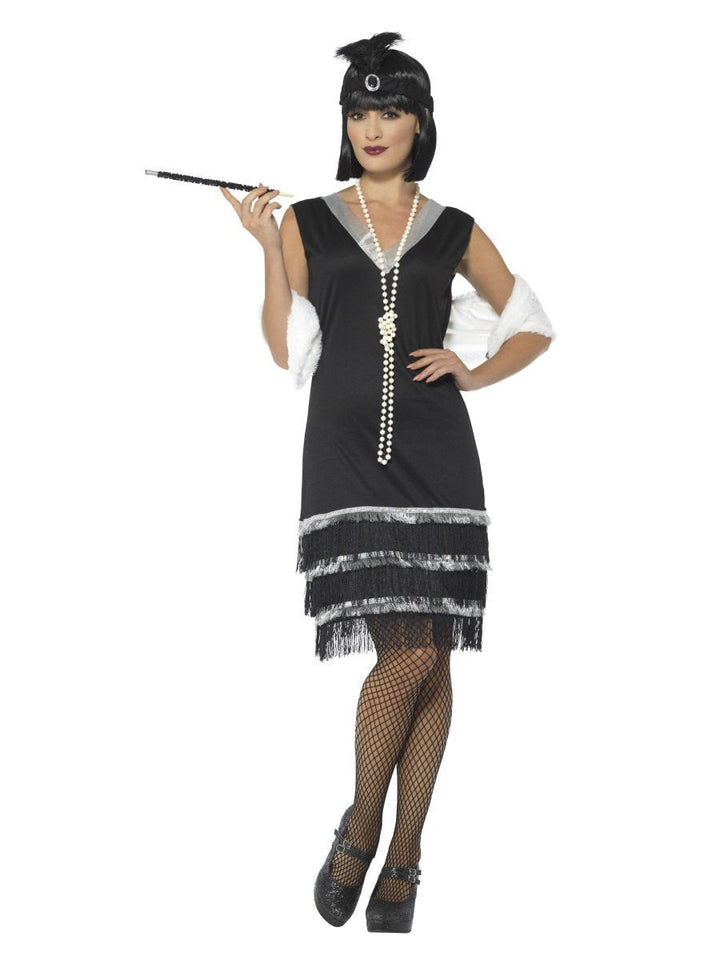 Flapper Costume Black Dress with Fur Stole_5