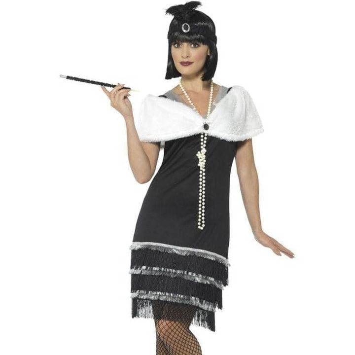 Flapper Costume Black Dress with Fur Stole_1
