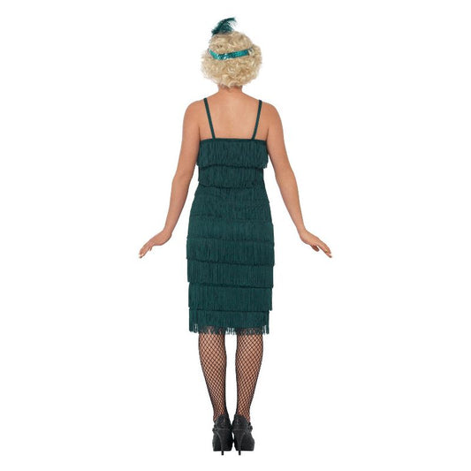 Flapper Costume Long Green Dress Headband and Gloves 2