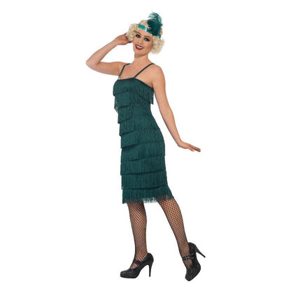 Flapper Costume Long Green Dress Headband and Gloves 3