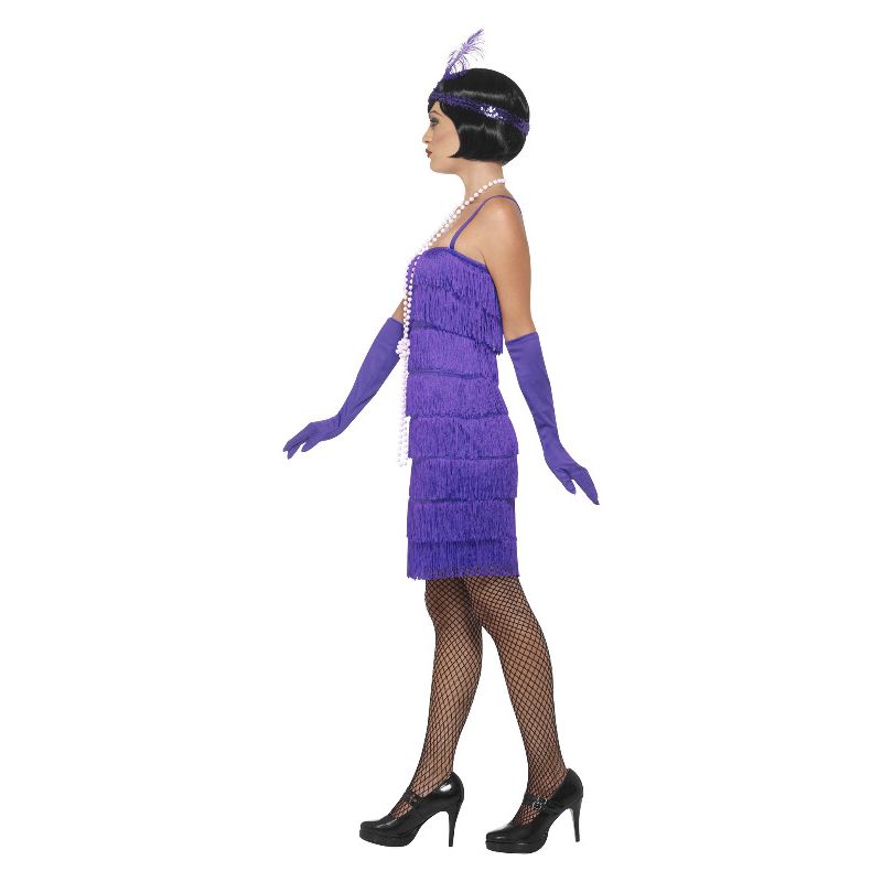Flapper Dress Costume Adult Short Purple Dress Feather Headband and Long Gloves 2