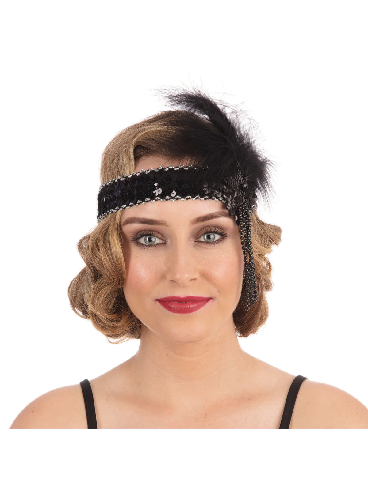 Flapper Headband Black Sequin 1920s Costume Accessory 1