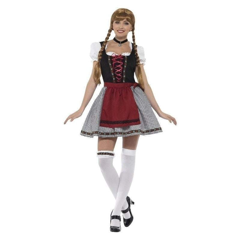 Flirty Froulein Bavarian Costume Black Short Dress Mock Suede Bodice Top and Apron 1