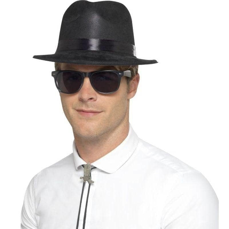 Flocked Fedora Hat Adult Plastic Black 1