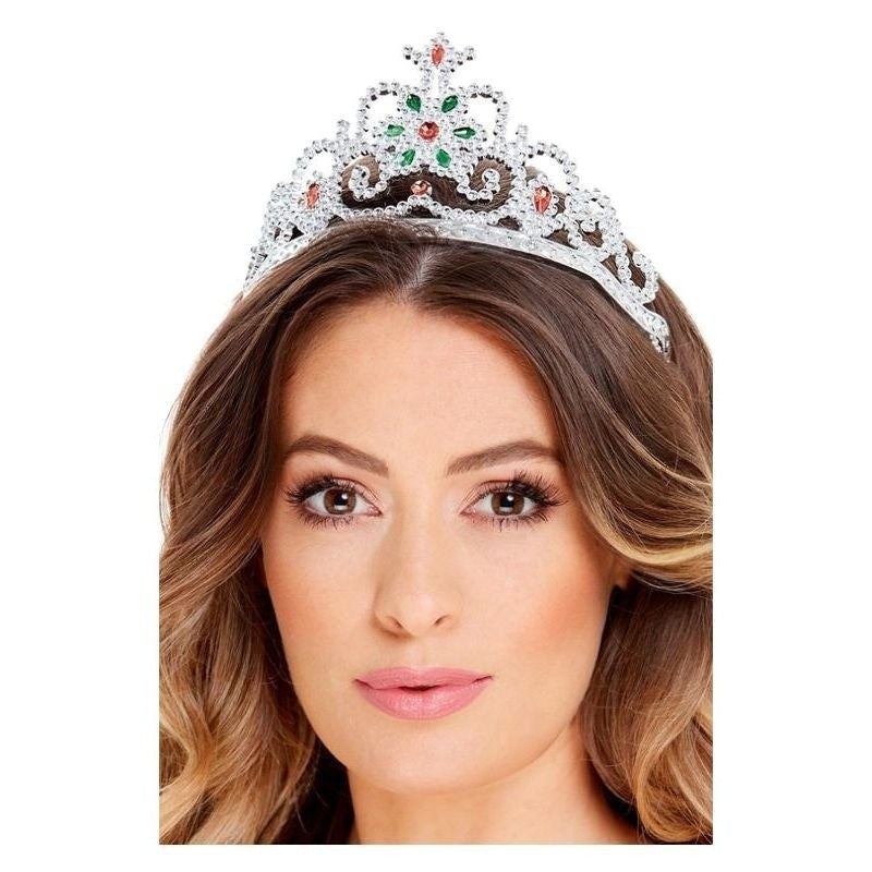 Size Chart Flower Jewelled Tiara Adult Silver