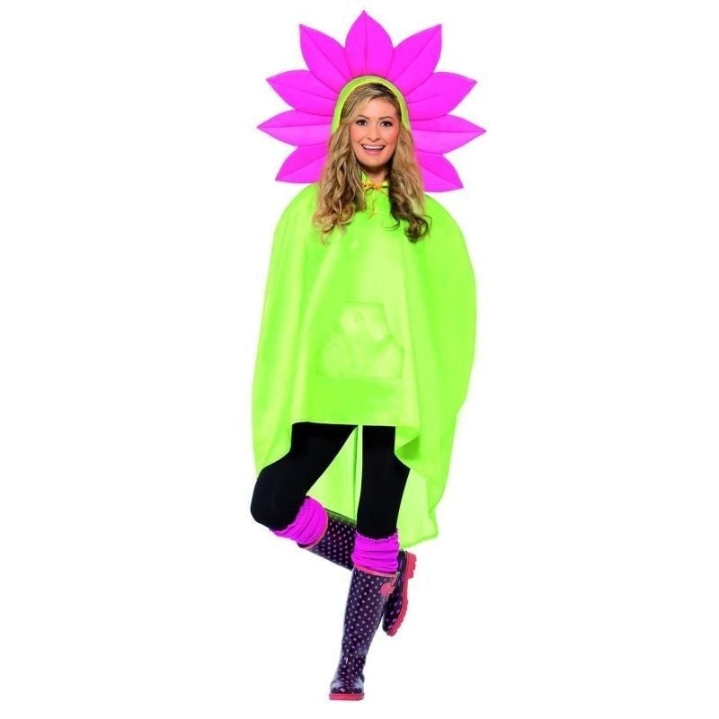 Flower Party Poncho Adult Green Pink 2