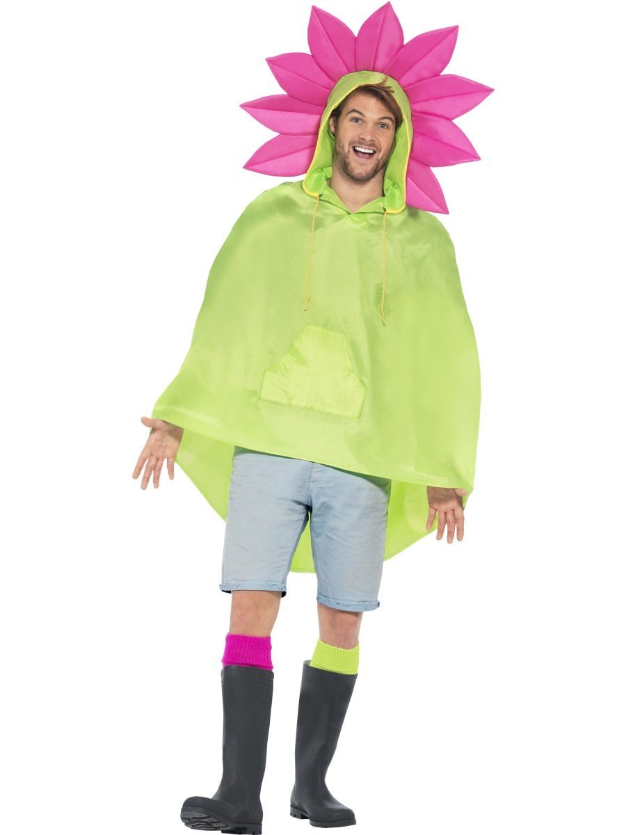 Flower Party Poncho Adult Green Pink 5