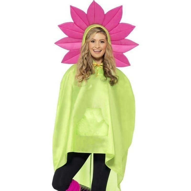 Flower Party Poncho Adult Green Pink 1