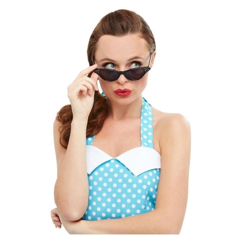 Flyaway Style Rock and Roll Black Diamante Sunglasses Adult 50s Costume Accessory 1