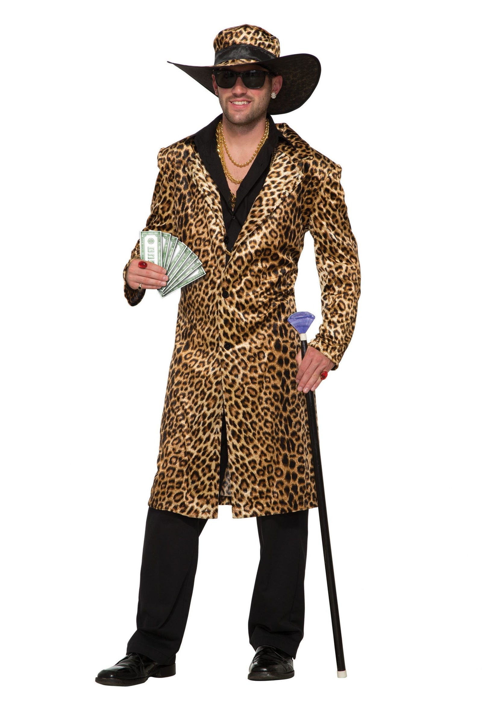 Funky Leopard Pimp Costume Mens Jacket and Hat 1