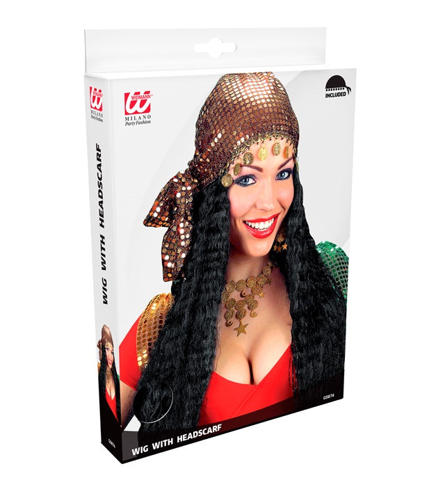 Gipsy Wig With Sequin Headscarf In Box