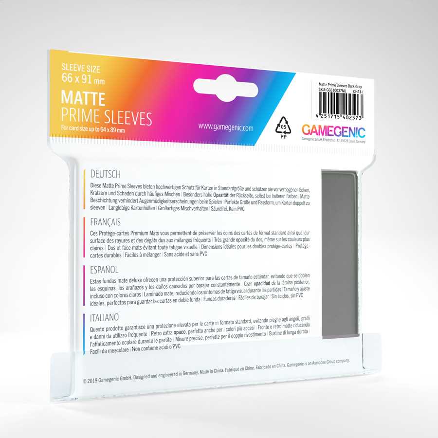 UNIT Gamegenic Matte Prime Sleeves Dark Gray 100 ct Gaming Accessory 2