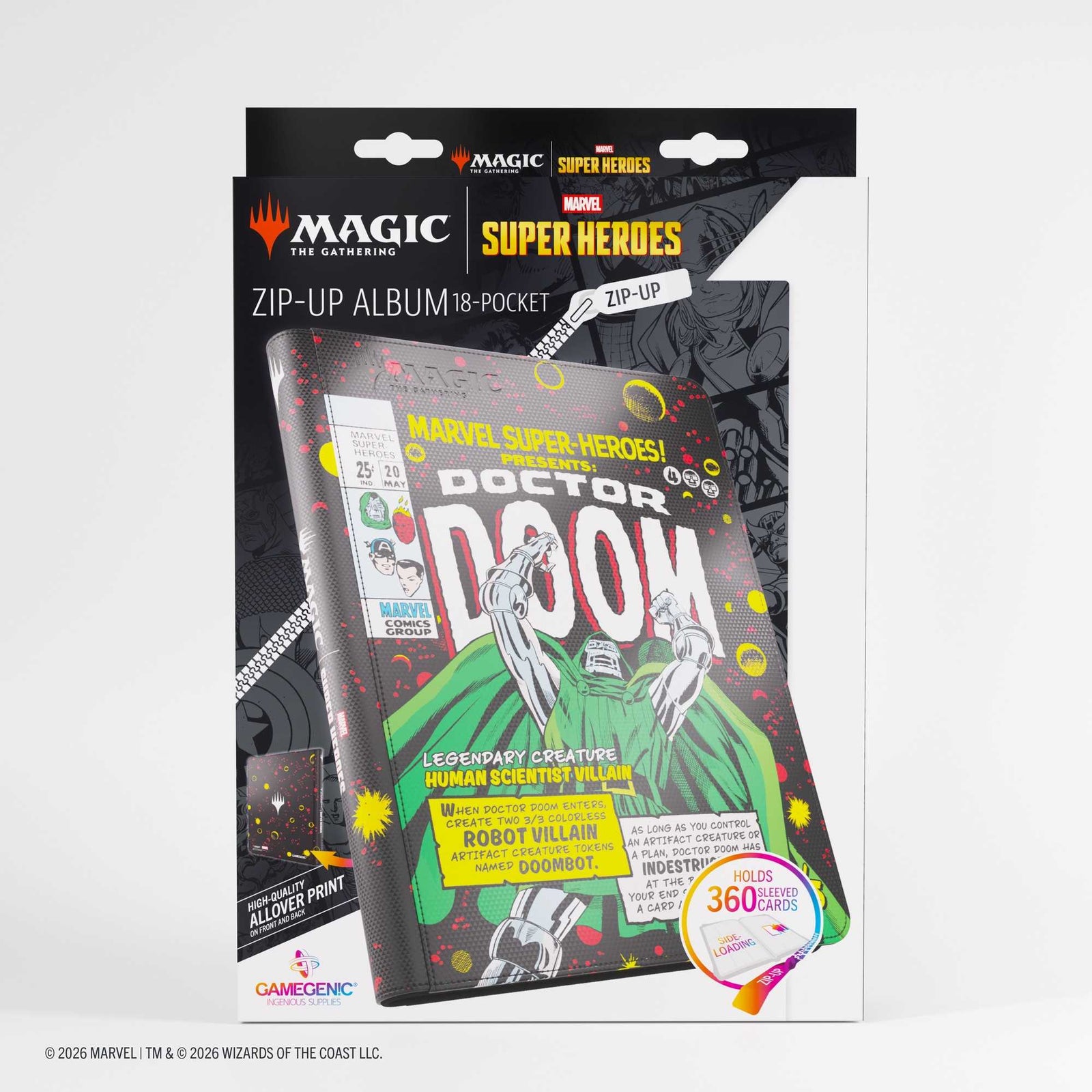 Gamegenic Magic the Gathering Marvel Super Heroes Zip-Up Album 18-Pocket Doctor Doom Spider-Man Card Game Accessory