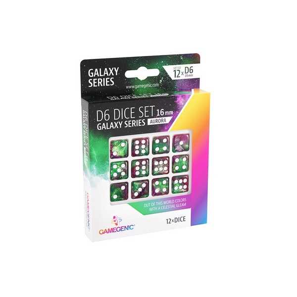 UNIT Gamegenic Galaxy Series - Aurora - D6 Dice Set 16 mm (12 pcs) Green/Purple 1