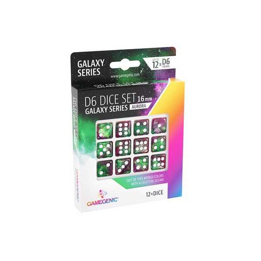 UNIT Gamegenic Galaxy Series - Aurora - D6 Dice Set 16 mm (12 pcs) Green/Purple 1