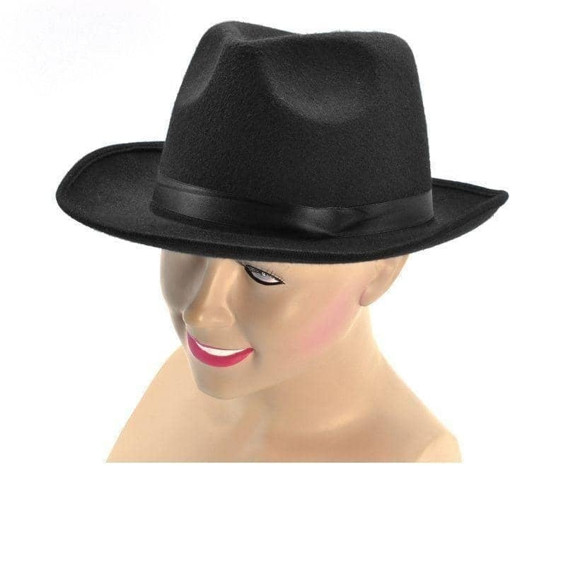 Gangster Hat Wool Felt Black Fedora 1