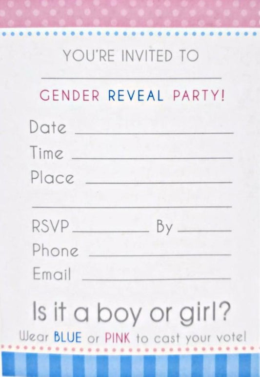 Gender Reveal Invitation Pack of 8 2