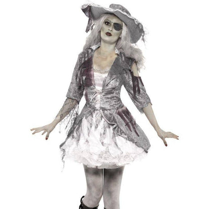 Ghost Ship Pirate Treasure Costume Adult White Grey Dress Hat 1