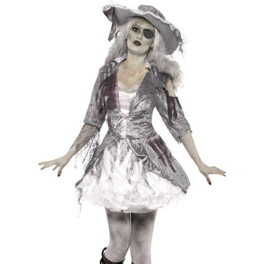 Ghost Ship Pirate Treasure Costume Adult White Grey Dress Hat 1