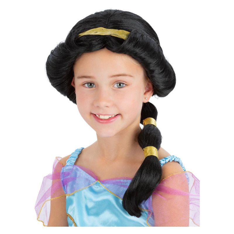 Girls Arabian Princess Wig Child Black with Gold Coloured Bands Costume Accessory 1