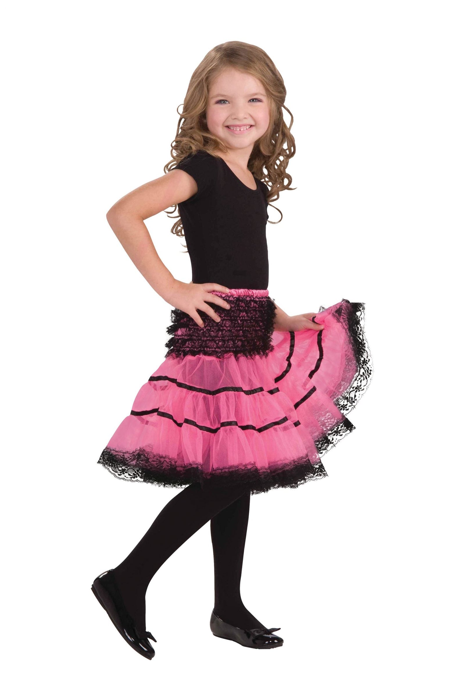 Girls Crinoline Slip Pink Black Childrens Costume Female Halloween 1