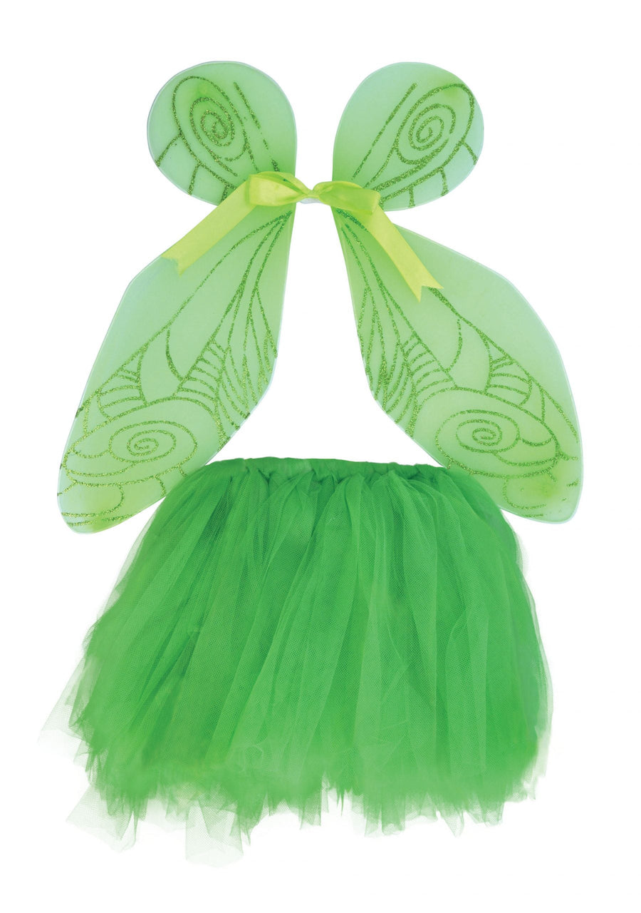 Girls Fairy Wings + Tutu Set Green Instant Disguises Female Halloween Costume_1