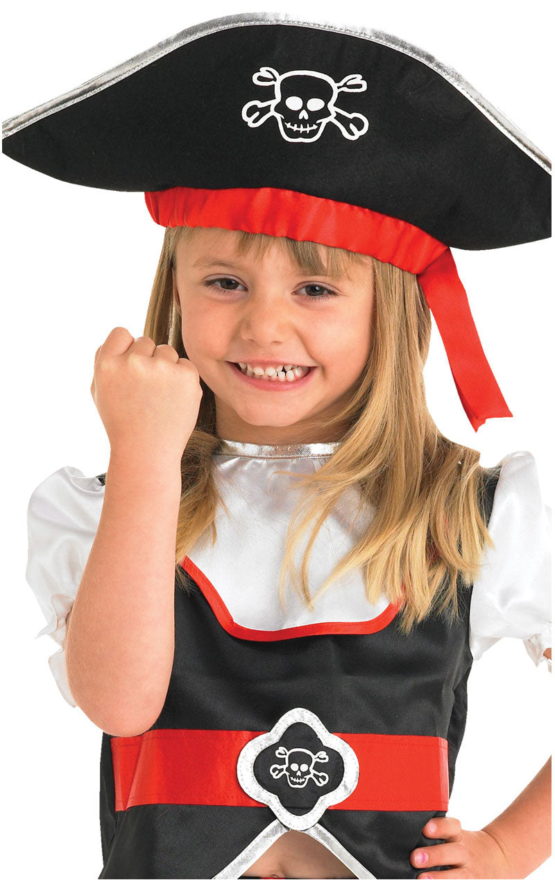 Girls Pirate Costume Skirt Top Hat 2
