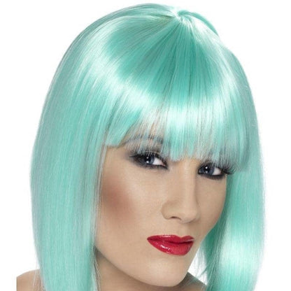 Neon Aqua Short Blunt with Fringe Adult Glam Wig 2