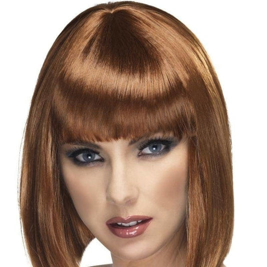 Glam Wig Adult Brown Short Blunt with Fringe Costume Hair 2