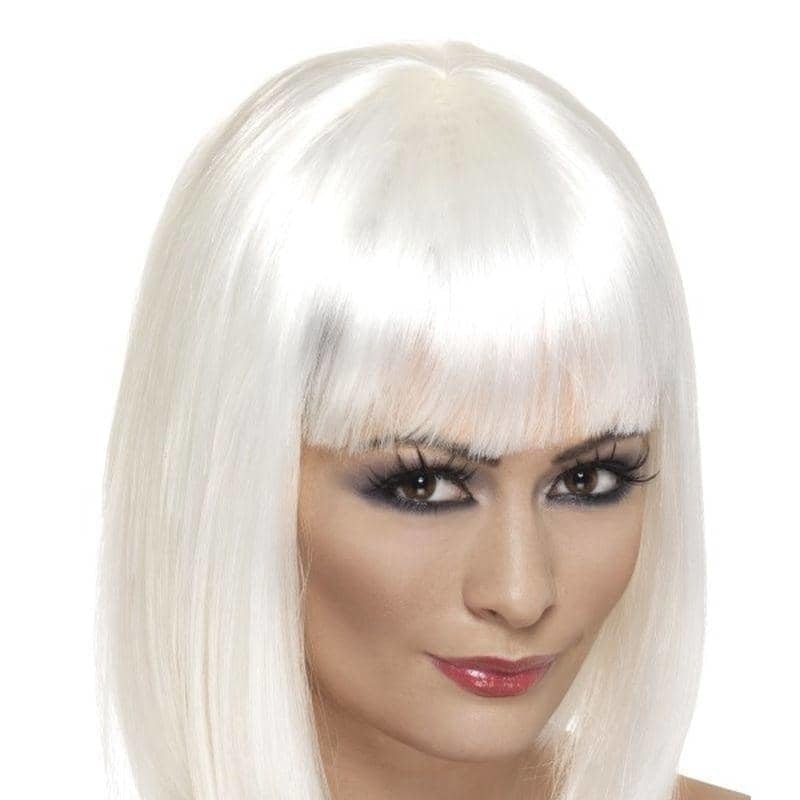 Glam Wig White Short Blunt With Fringe Adult Costume Hair