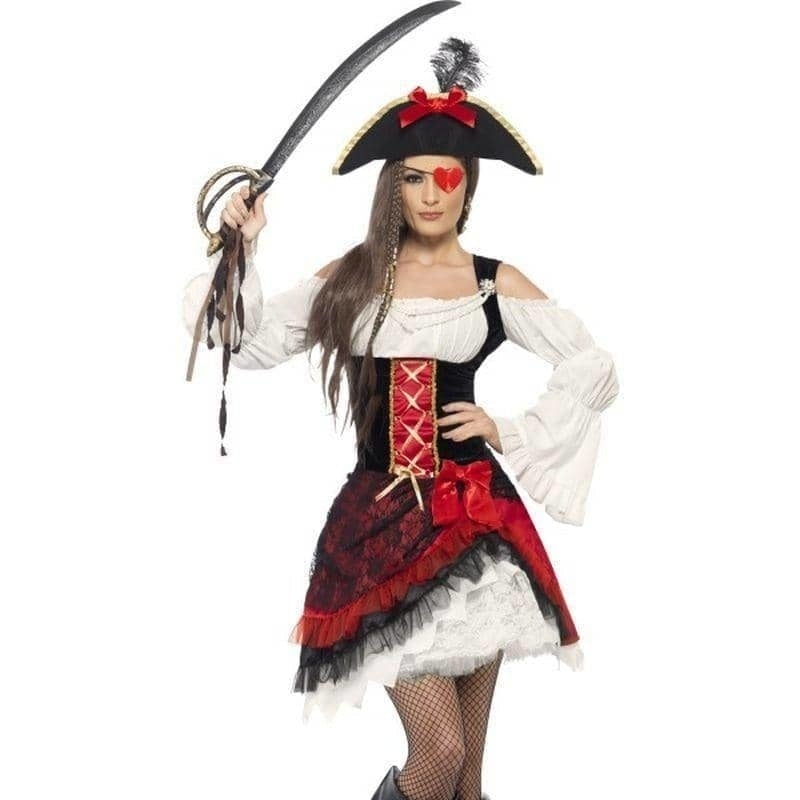 Glamorous Lady Pirate Costume Adult White Black Red_1