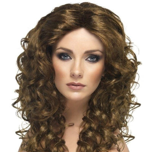 Glamour Wig Brown Long Curly Adult Costume Hair 2