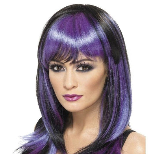 Glamour Witch Wig Adult Black Purple Long Hair with Fringe 1