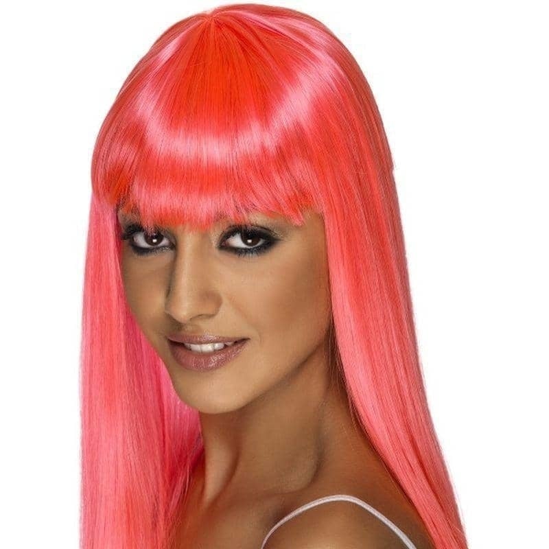 Glamourama Wig Adult Pink Long with Fringe_1